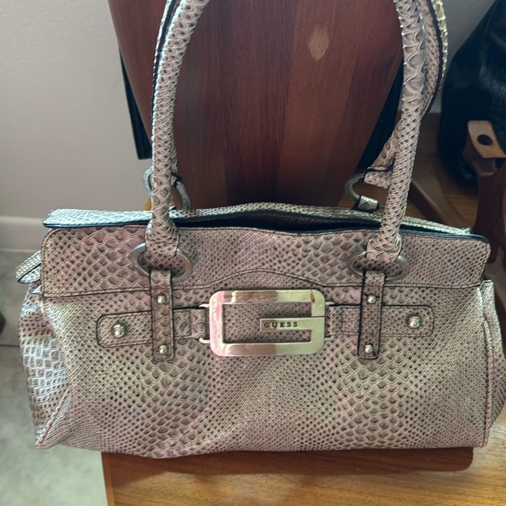 Rare Y2K Vintage Guess Faux Croc Embossed Monogram Faux Leather Shoulder‎ Bag